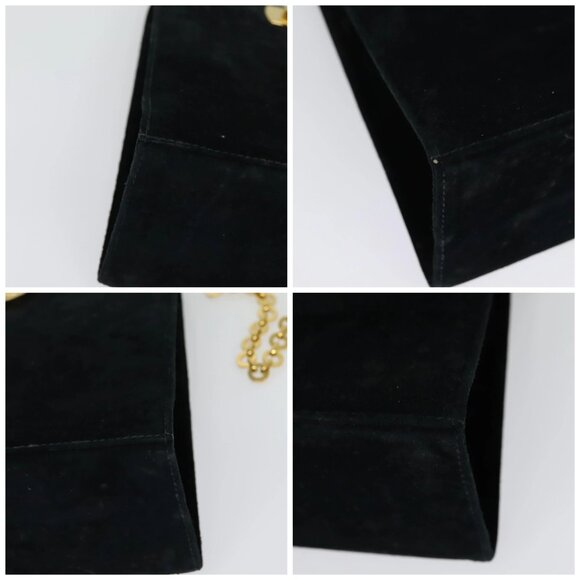 Salvatore Ferragamo Gancini Chain Shoulder Bag Suede Black Gold Auth 140965 - Picture 16 of 16